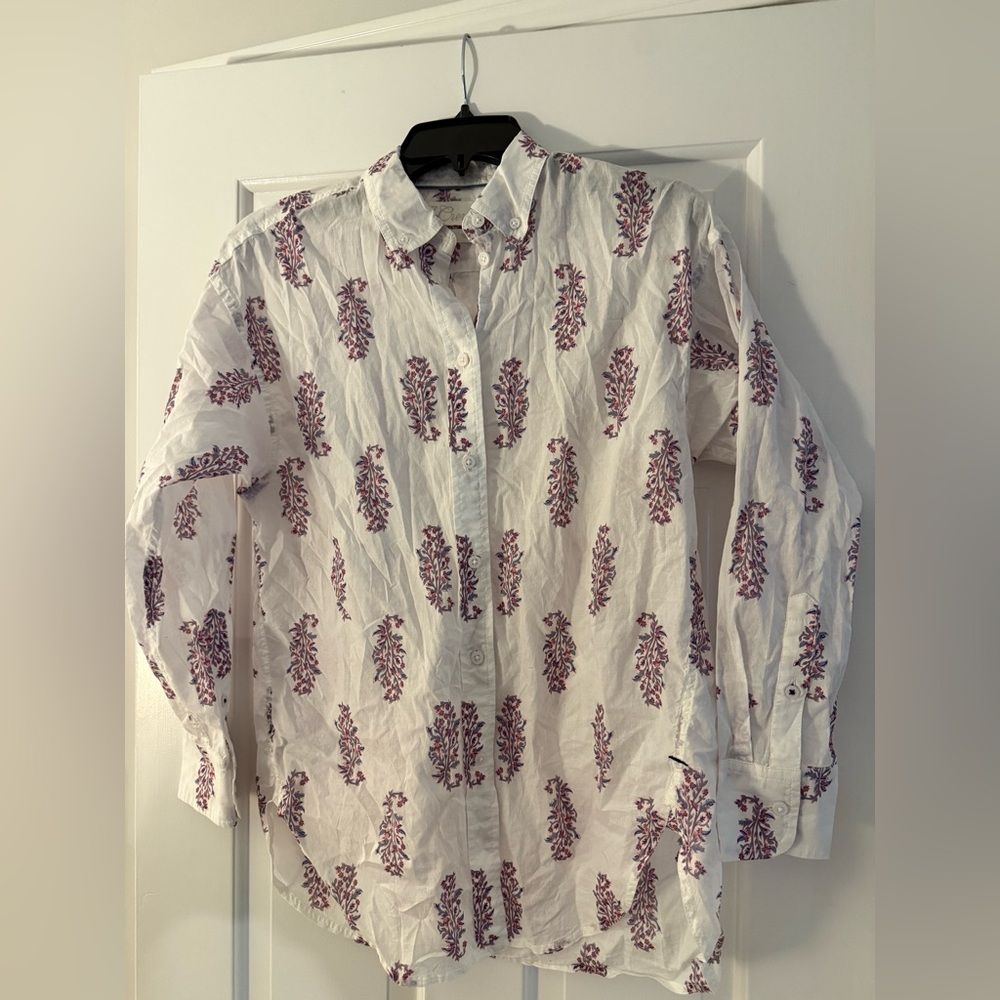 Jcrew blouse white with gray, red and blue flowers
